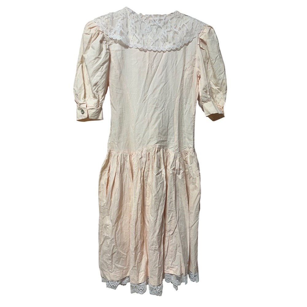 Vintage 1970s Joni Blair Prairie Dress Lace Collar Cotton Pockets USA 7 - Picture 3 of 10